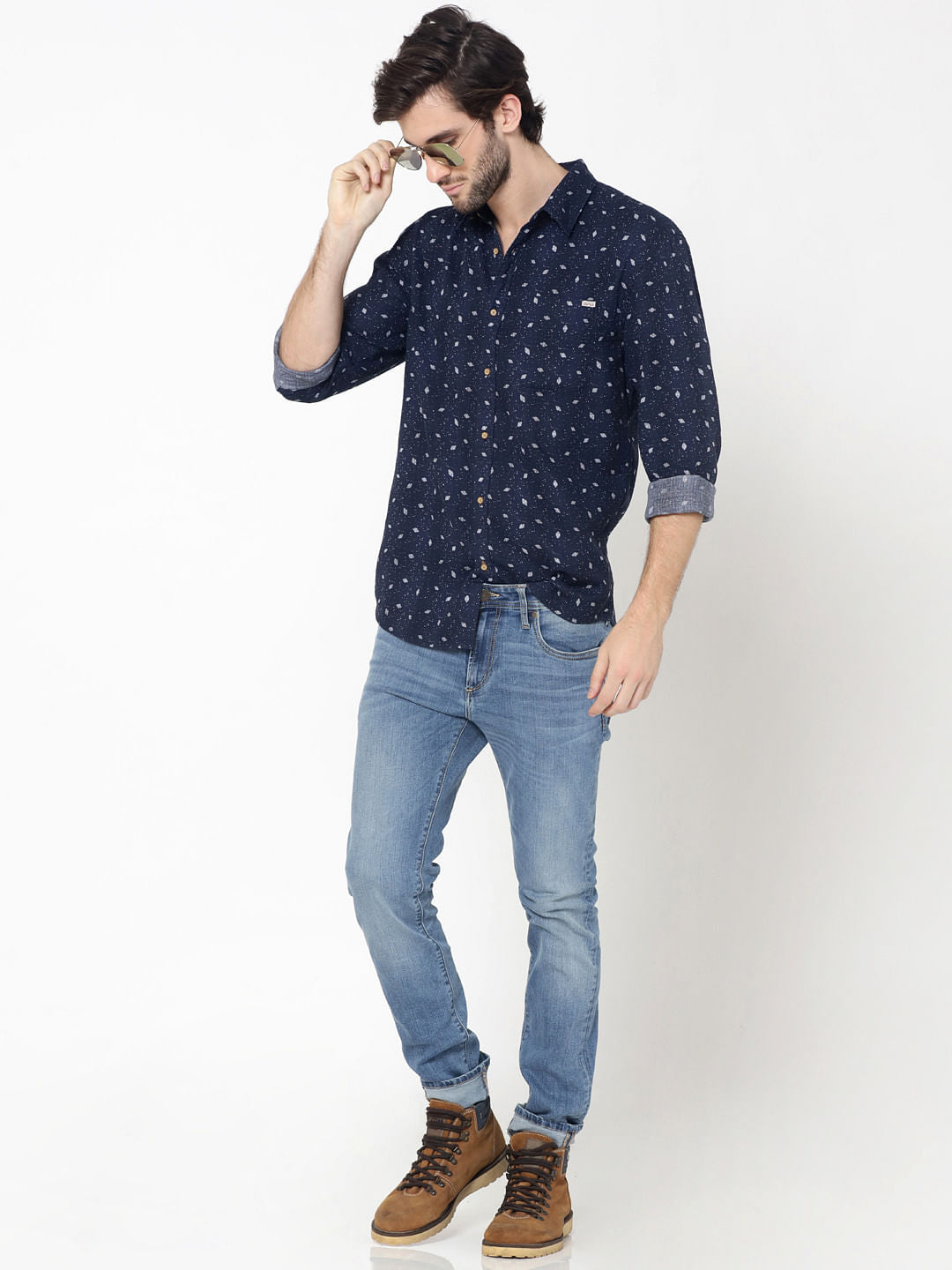 Blue All Over Navajo Print Full Sleeves Dobby Shirt