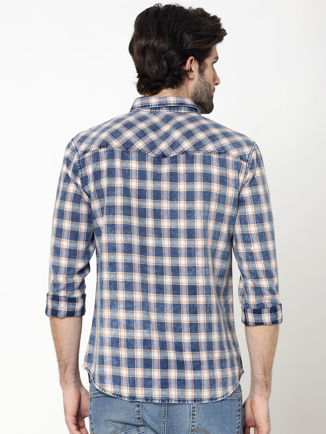 Blue Patch Pockets Check Shirt