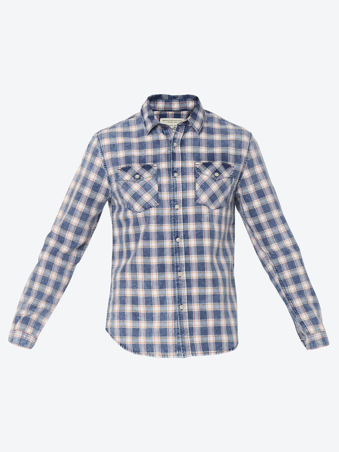 Blue Patch Pockets Check Shirt