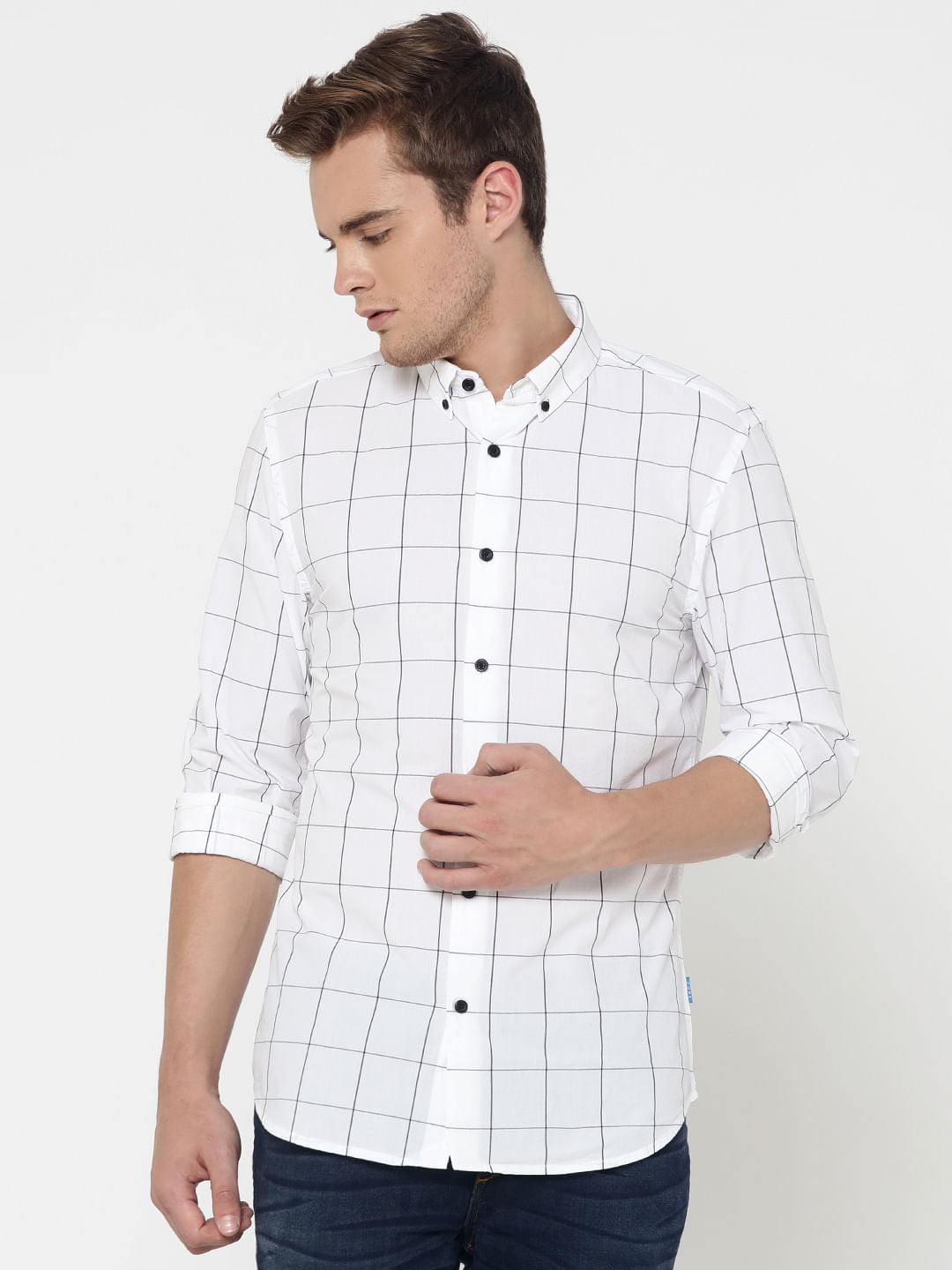 White Check Slim Fit Shirt - S
