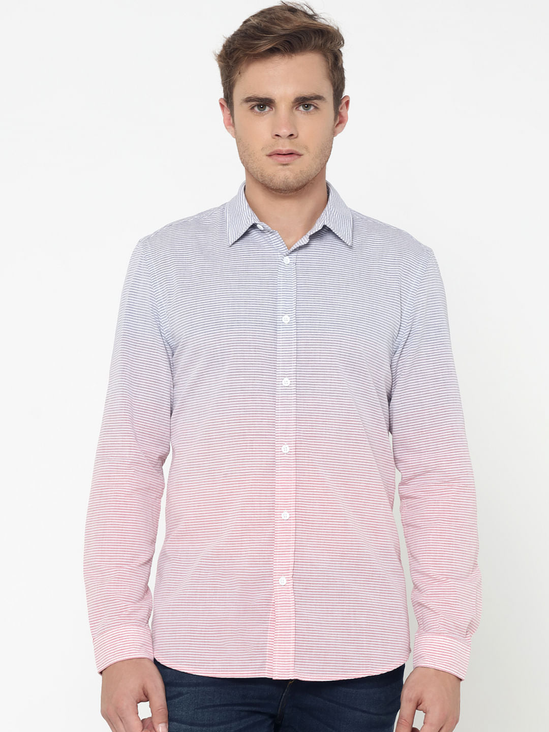 Red Ombre Striped Slim Fit Shirt - S