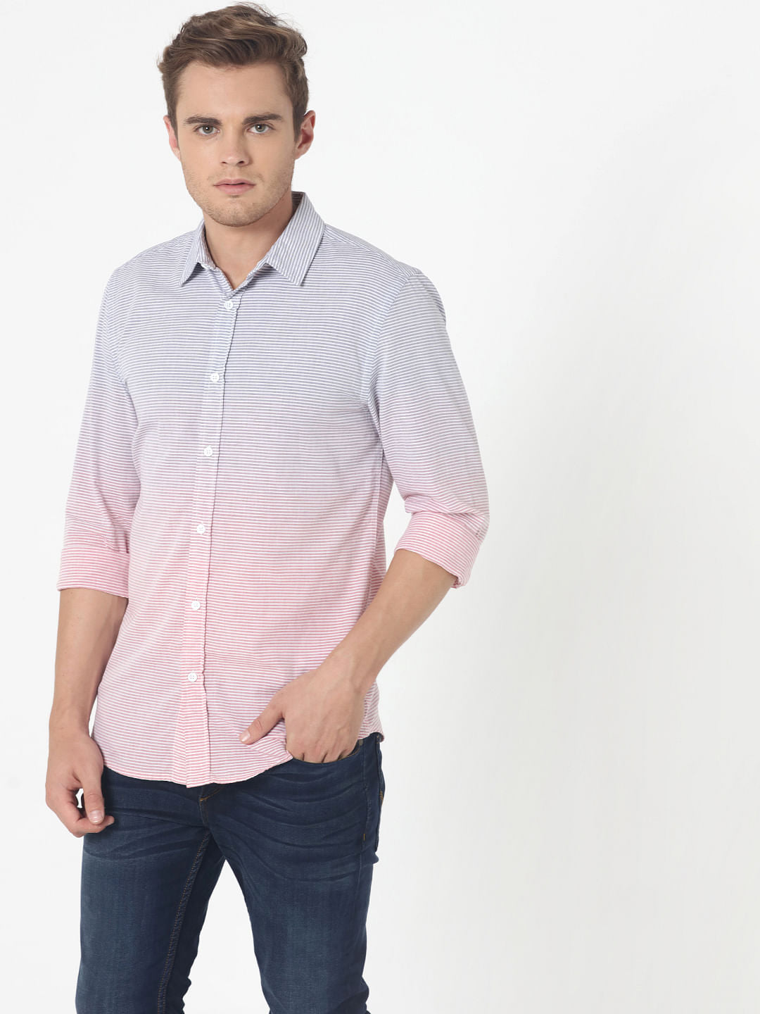 Red Ombre Striped Slim Fit Shirt