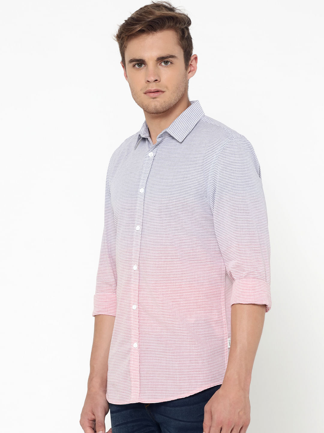 Red Ombre Striped Slim Fit Shirt