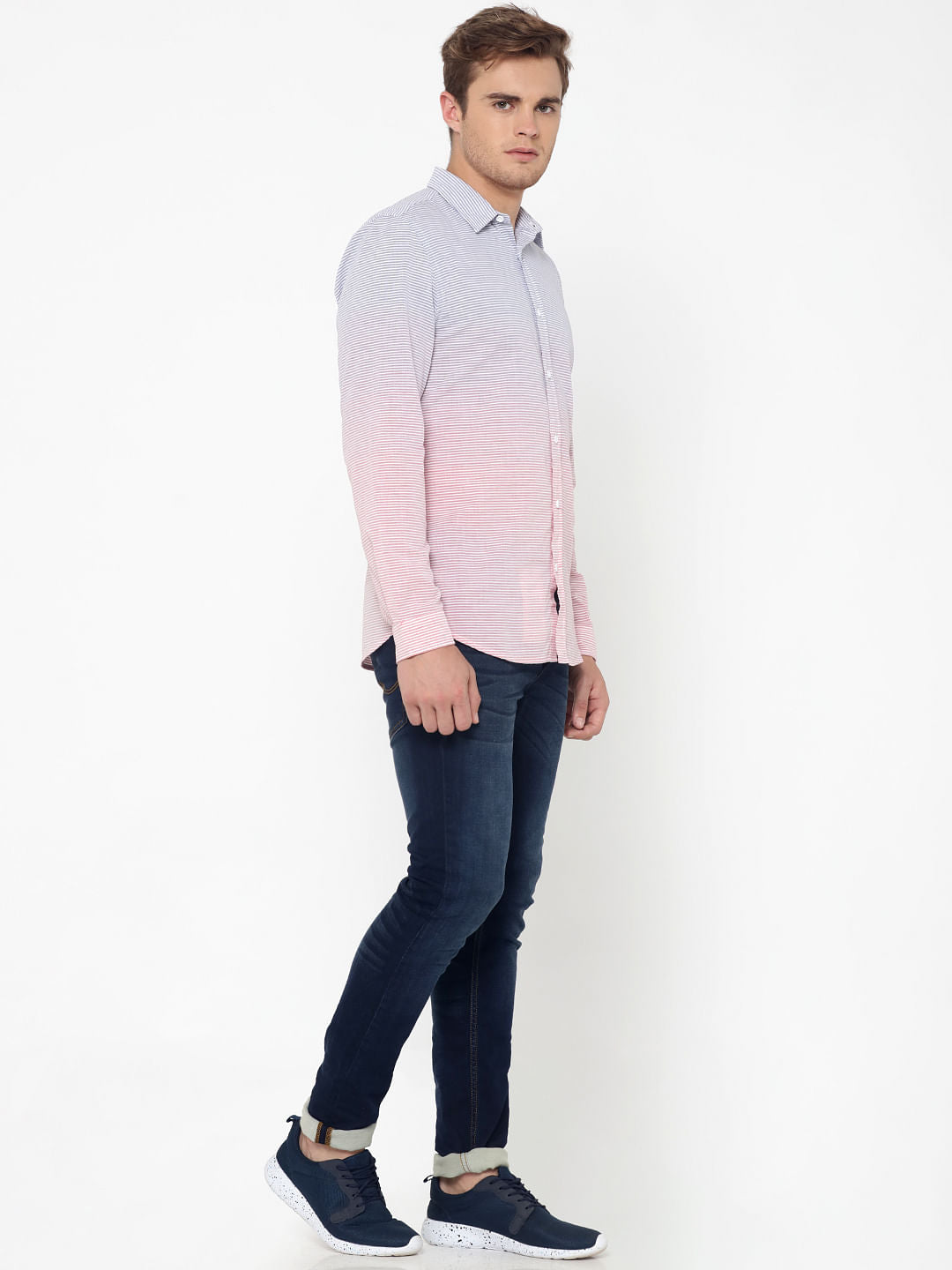 Red Ombre Striped Slim Fit Shirt