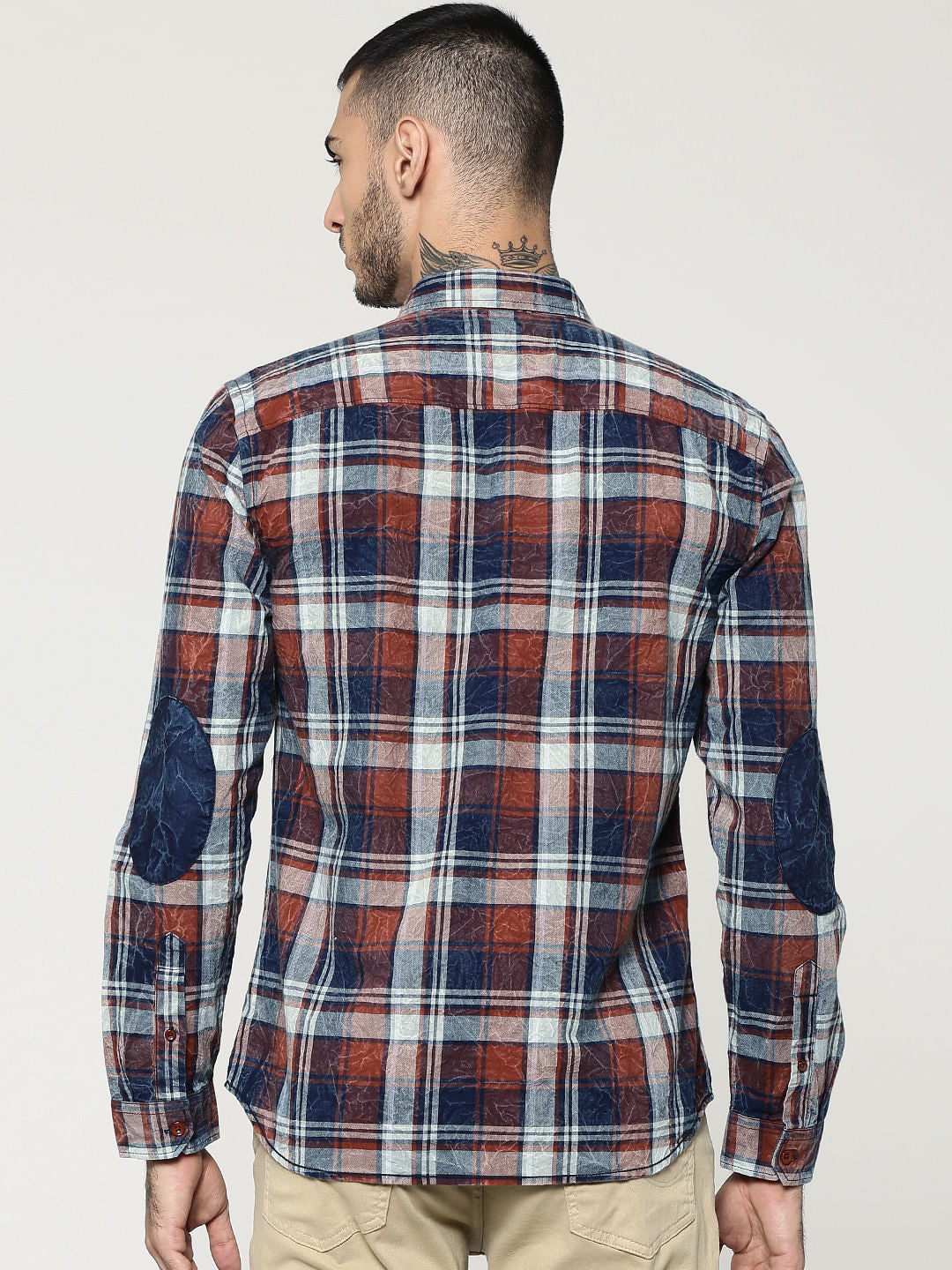 Red Check Elbow Patch Full Sleeves Shirt