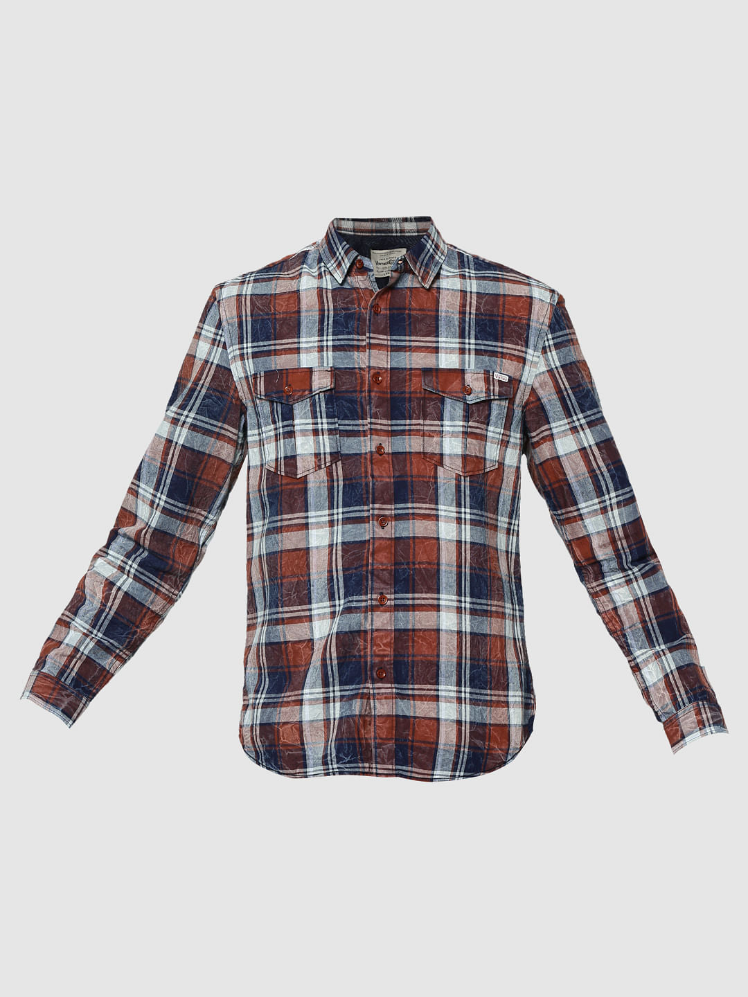 Red Check Elbow Patch Full Sleeves Shirt