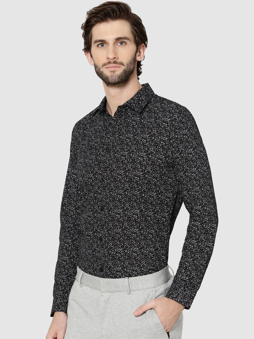 Black All Over Print Full Sleeves Slim Fit Shirt