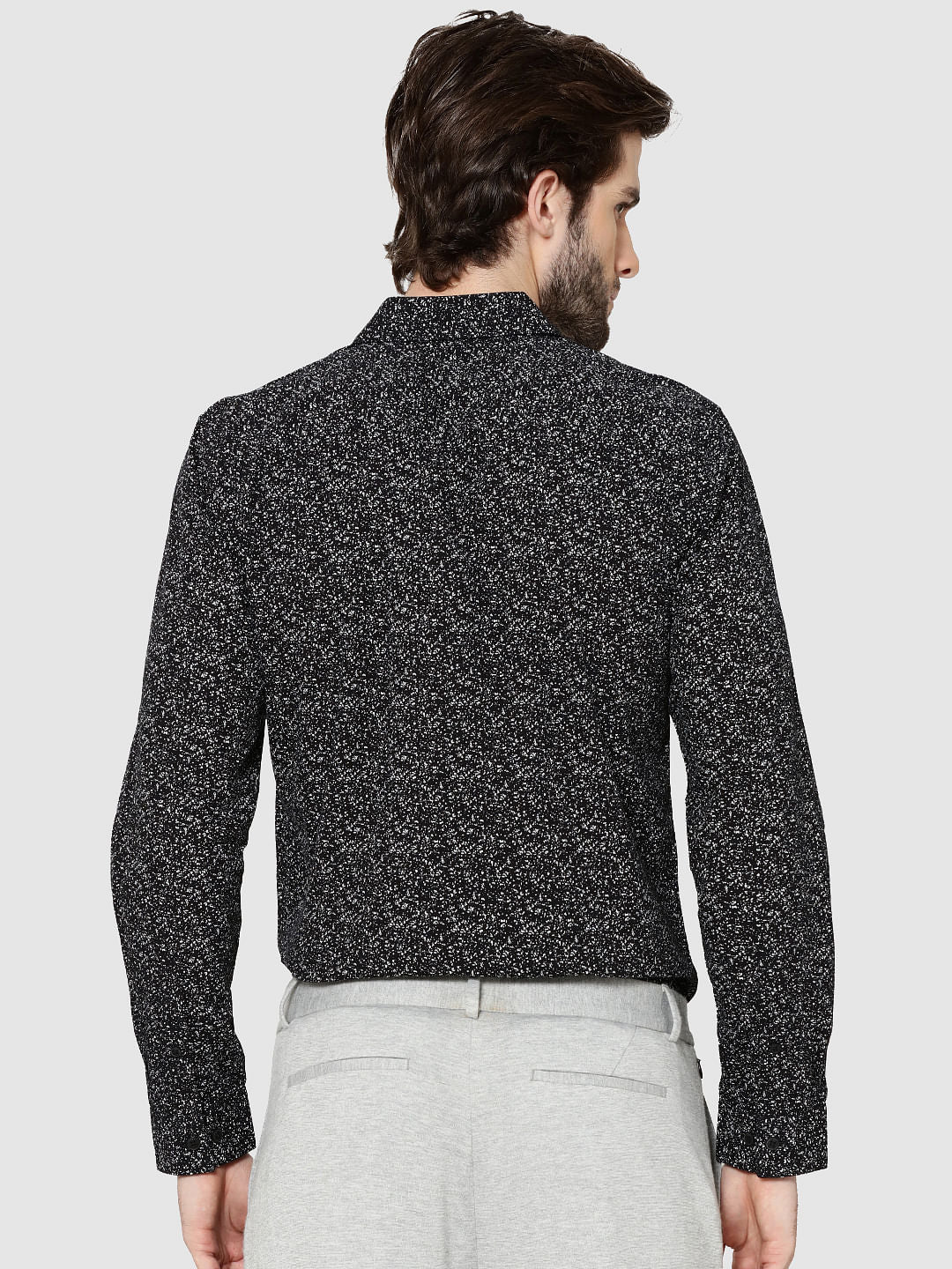 Black All Over Print Full Sleeves Slim Fit Shirt