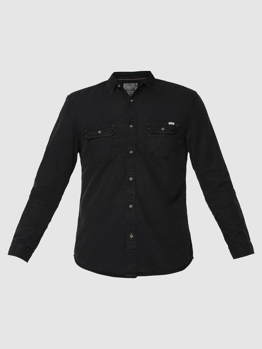 Black Two Patch Flap Pocket Full Sleeves Slim Fit Shirt