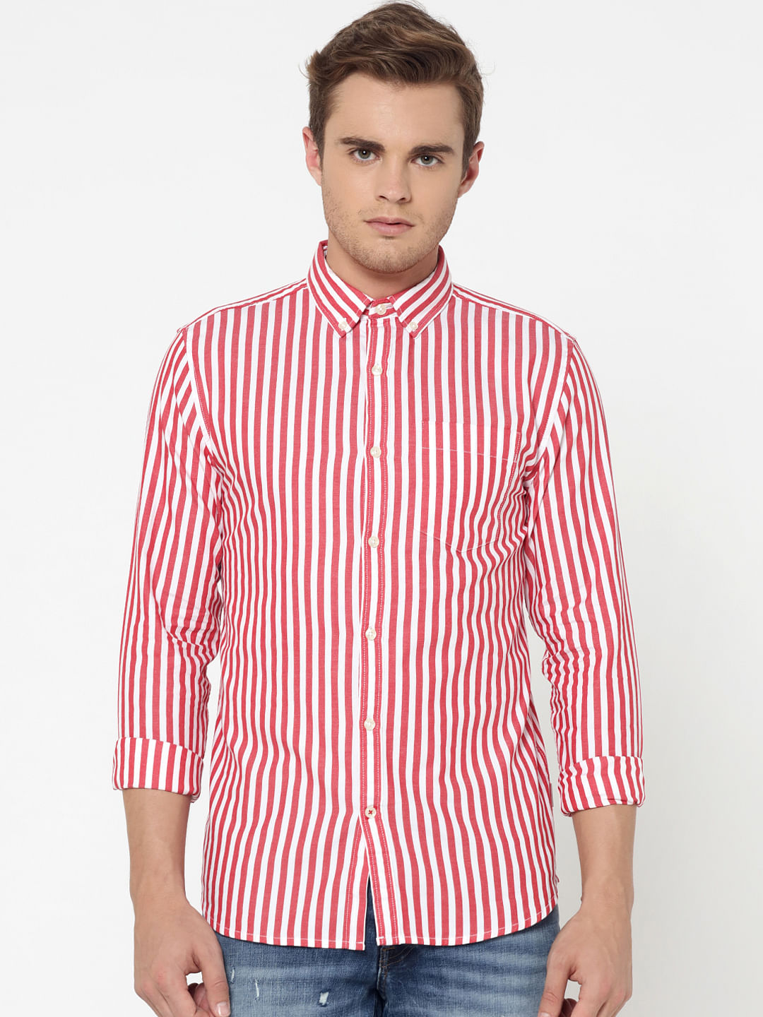 Red Striped Slim Fit Shirt - S