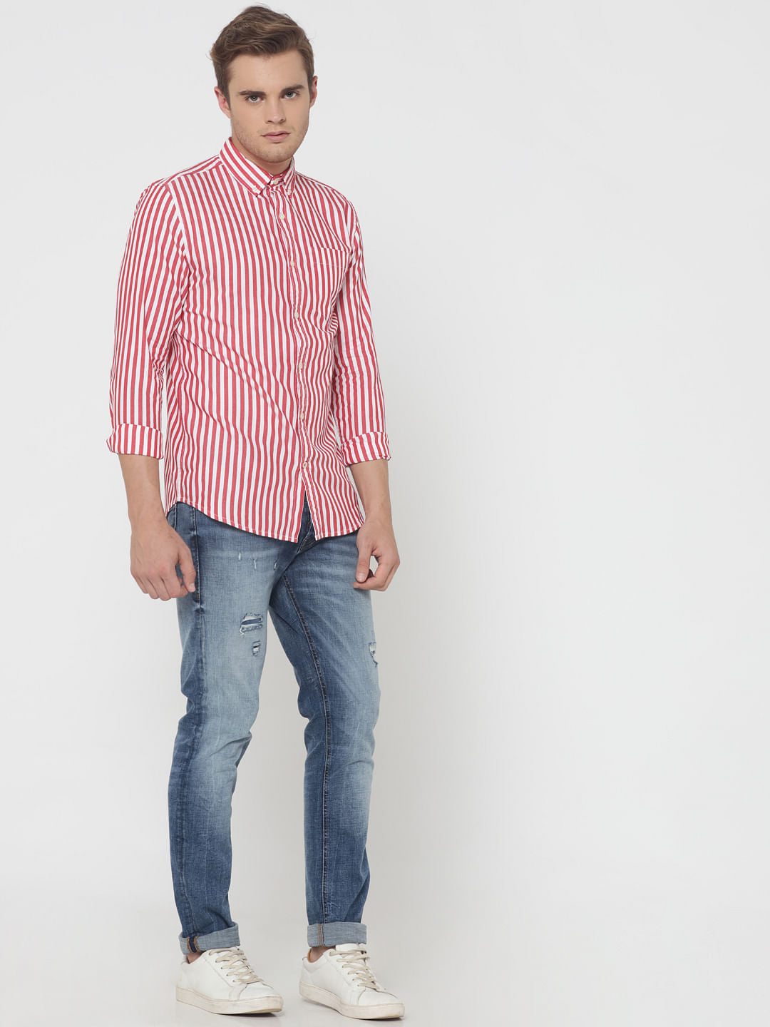 Red Striped Slim Fit Shirt