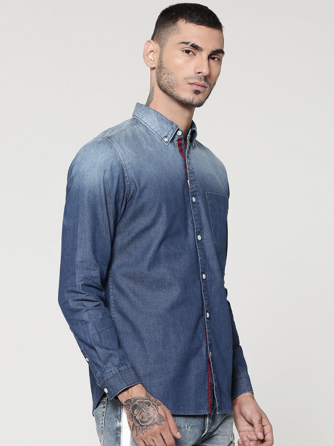Ombre Blue Denim Full Sleeves Slim Fit Shirt