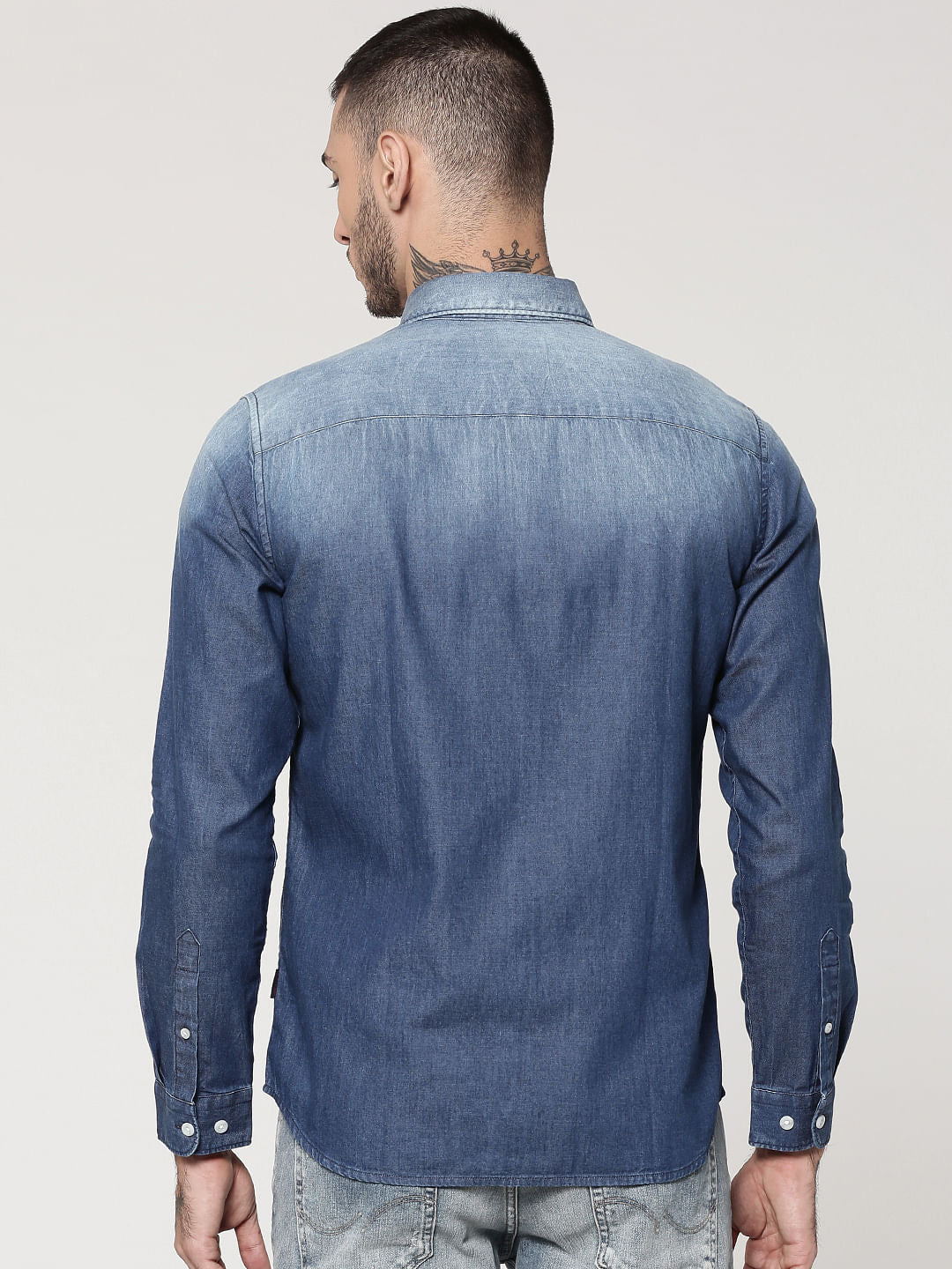 Ombre Blue Denim Full Sleeves Slim Fit Shirt
