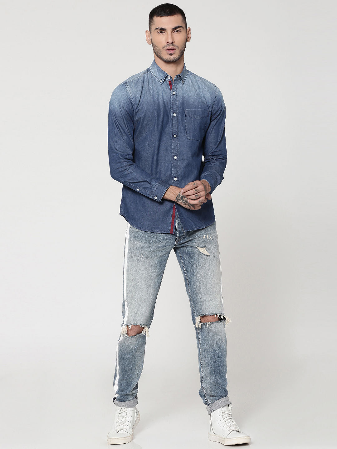 Ombre Blue Denim Full Sleeves Slim Fit Shirt