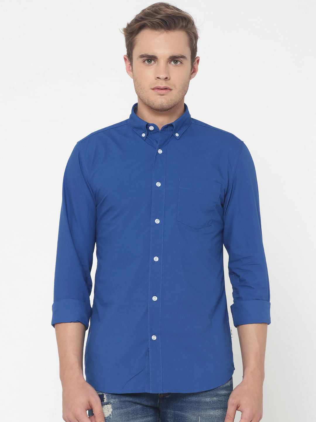 Blue One Pocket Slim Fit Shirt - S