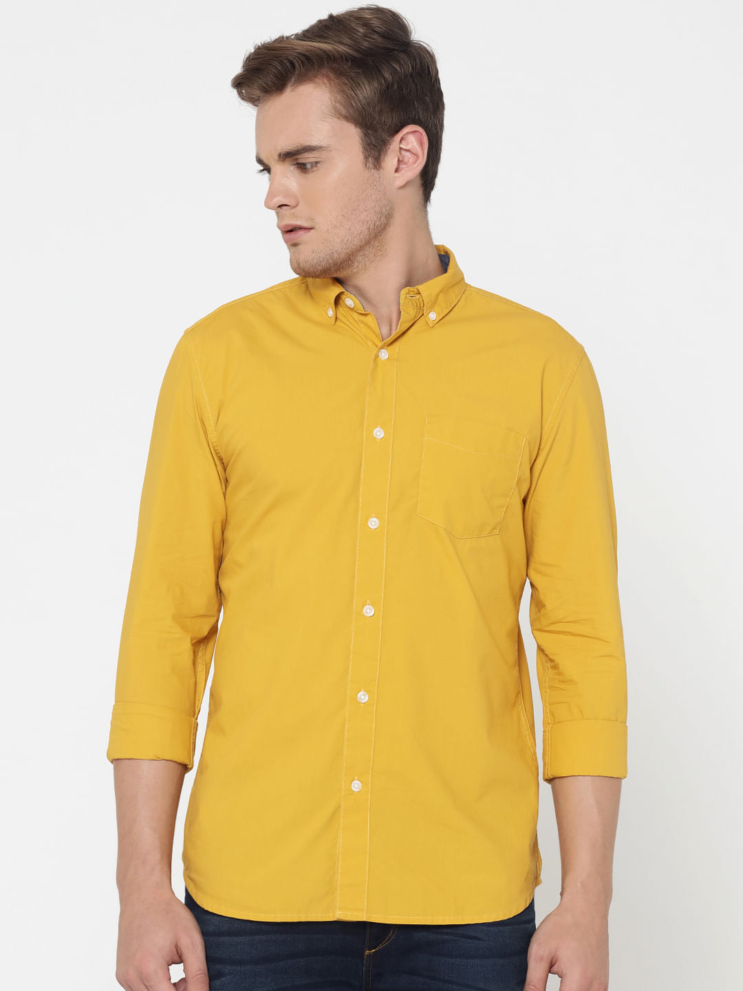 Dark Yellow One Pocket Slim Fit Shirt - S