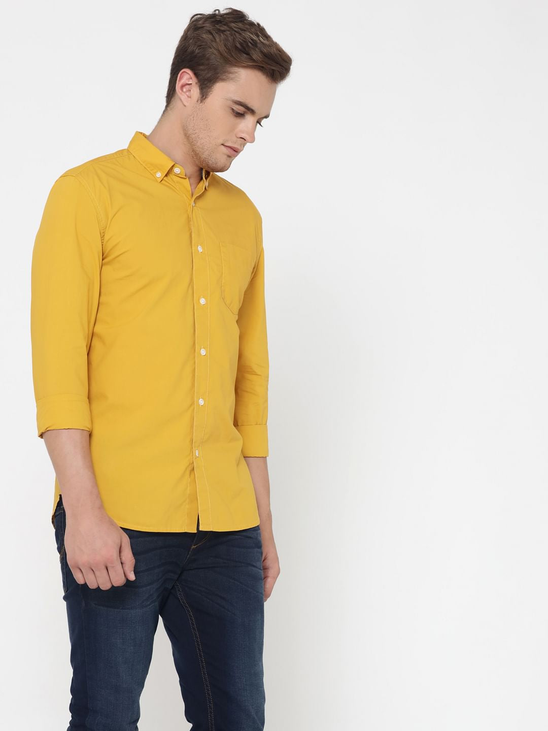 Dark Yellow One Pocket Slim Fit Shirt