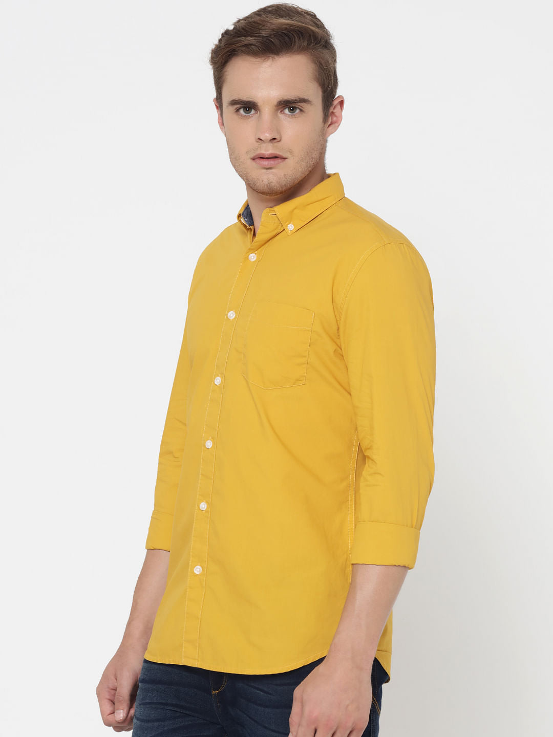 Dark Yellow One Pocket Slim Fit Shirt