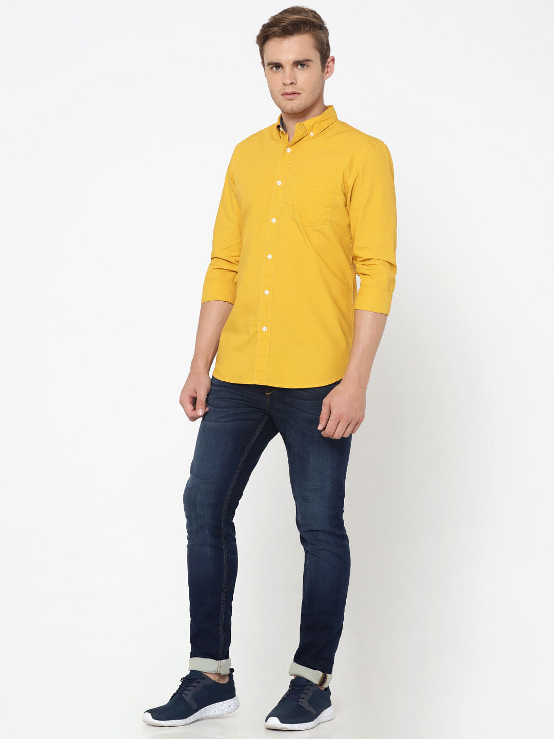 Dark Yellow One Pocket Slim Fit Shirt