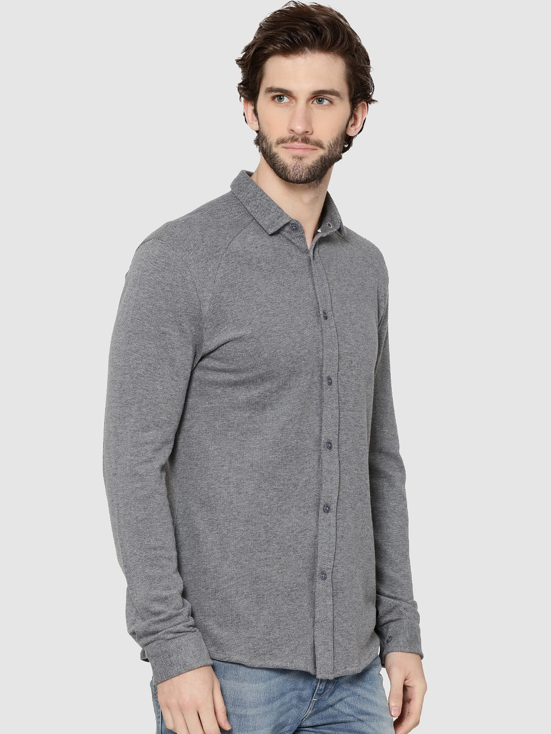 Light Grey Raglan Sleeves Knit Shirt