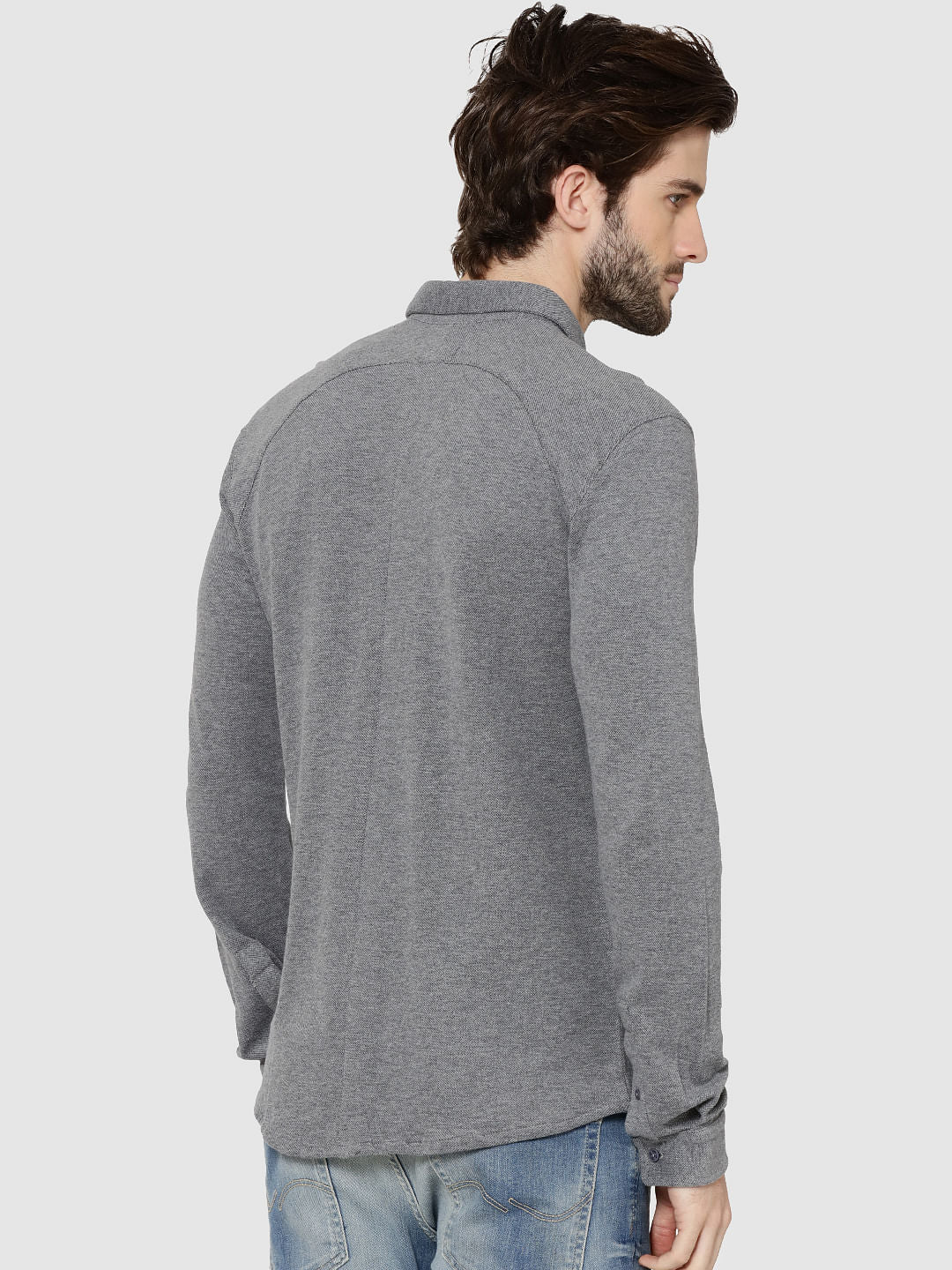 Light Grey Raglan Sleeves Knit Shirt