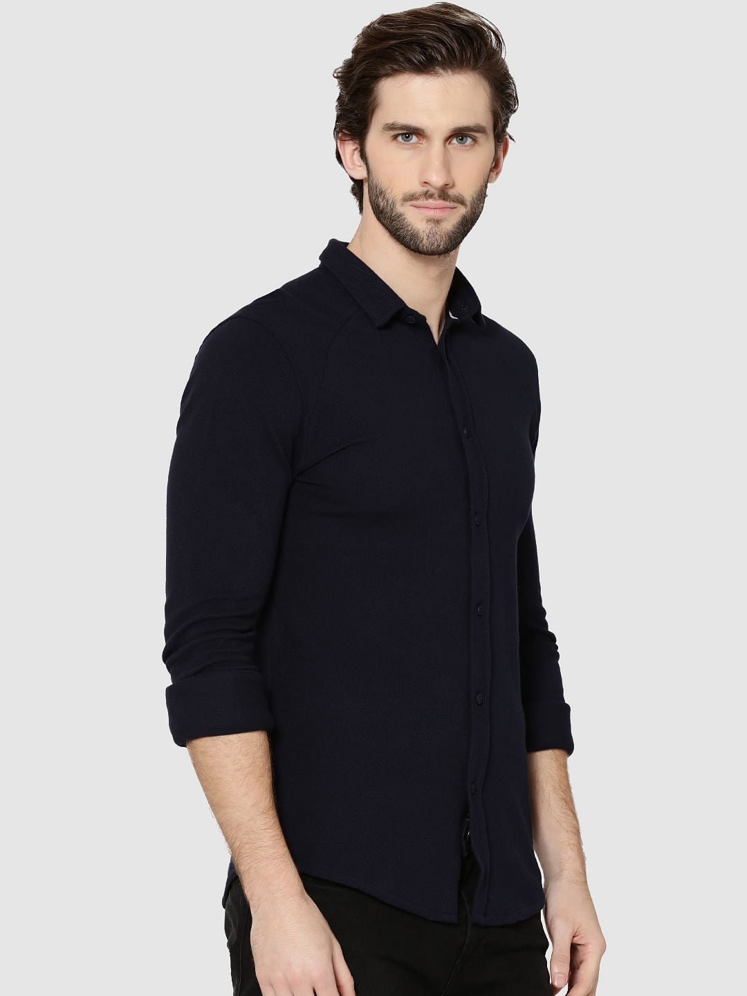 Dark Blue Raglan Sleeves Knit Shirt