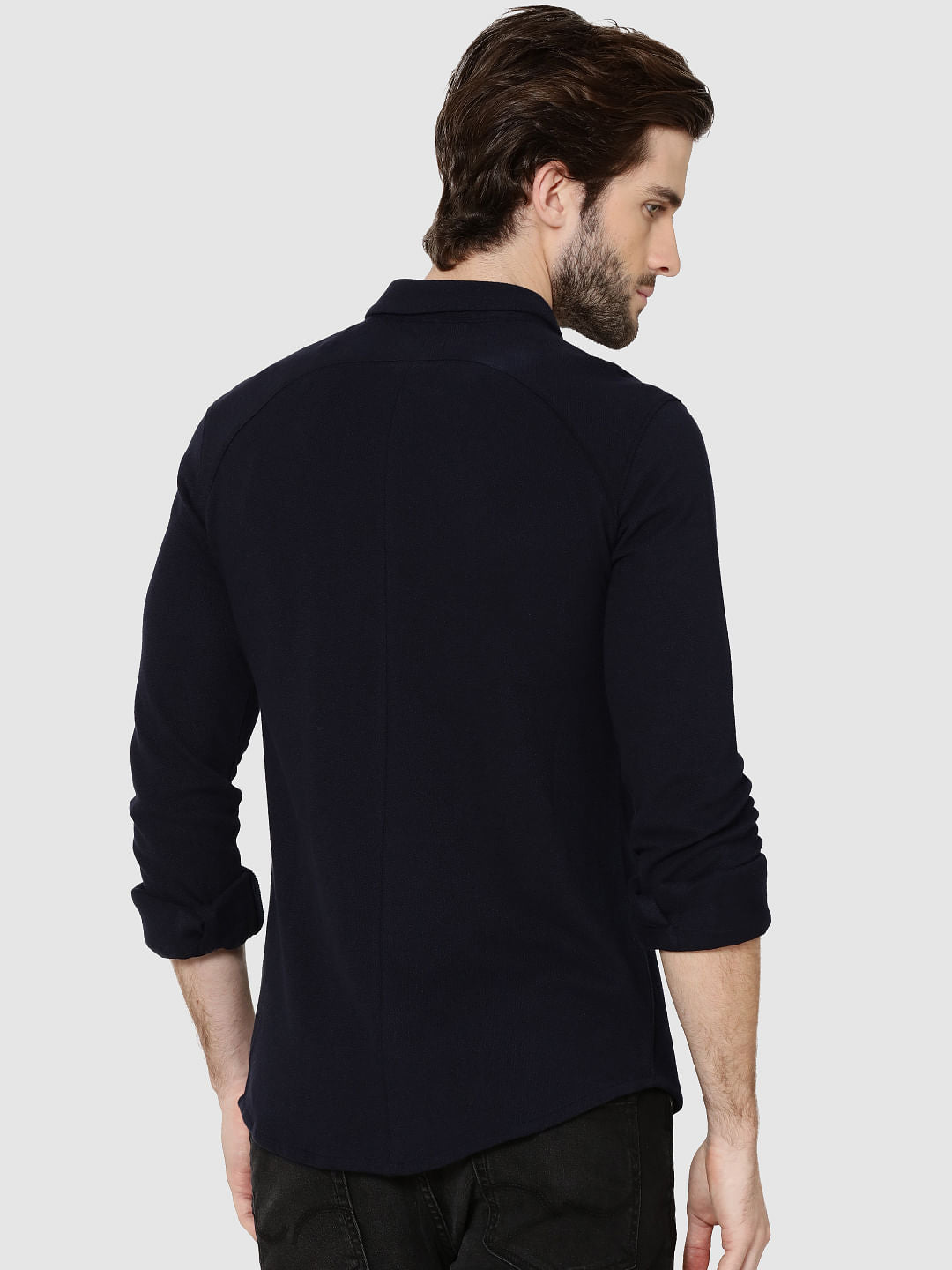 Dark Blue Raglan Sleeves Knit Shirt
