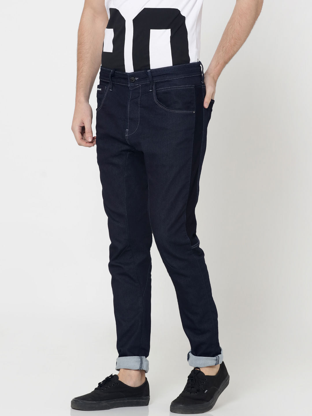 Dark Blue Drawstring Detail Cliff Anti -Fit Jeans