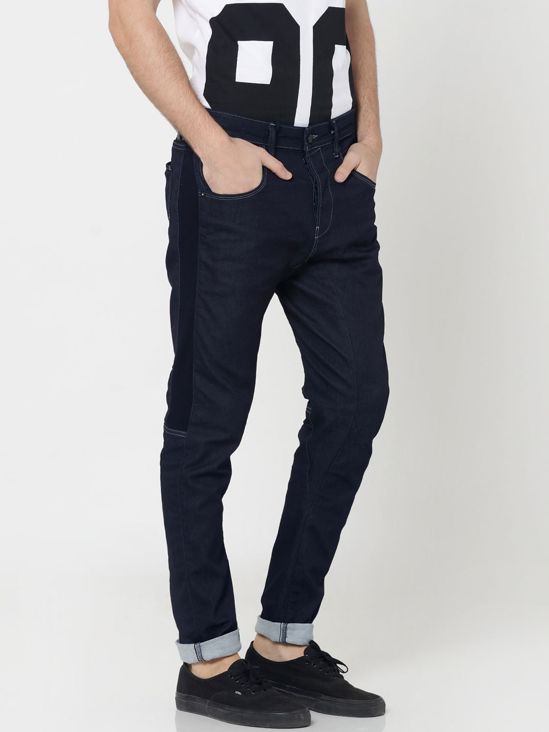 Dark Blue Drawstring Detail Cliff Anti -Fit Jeans
