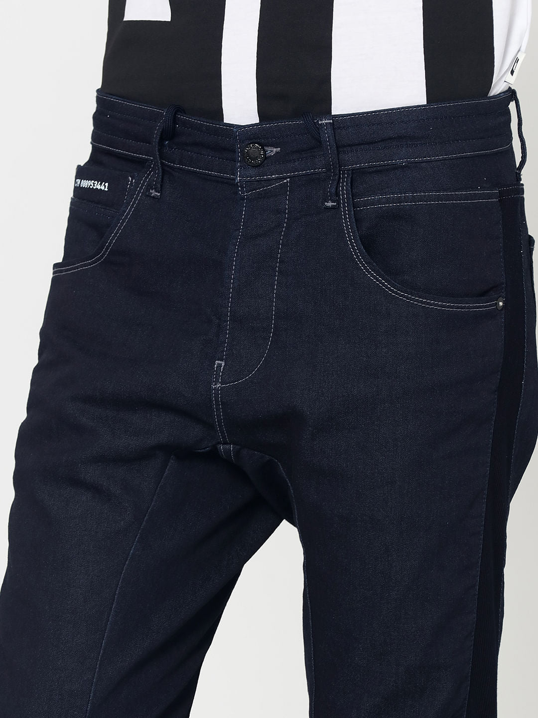 Dark Blue Drawstring Detail Cliff Anti -Fit Jeans
