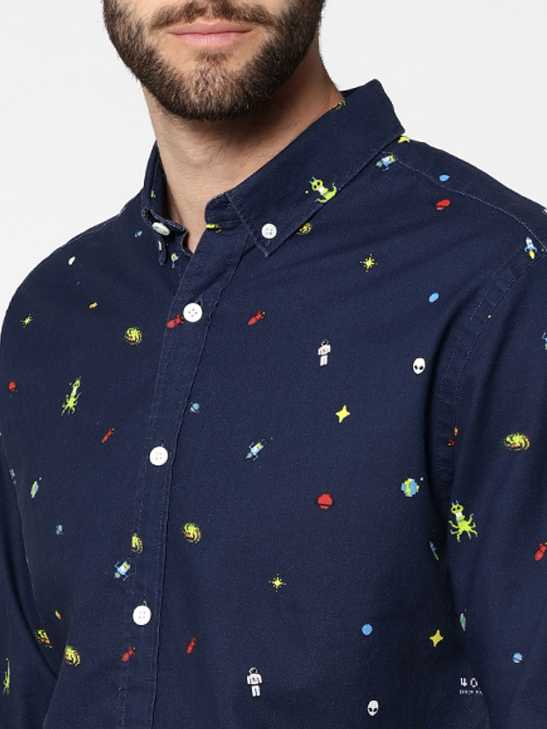 Dark Blue All Over Print Full Sleeves Shirt