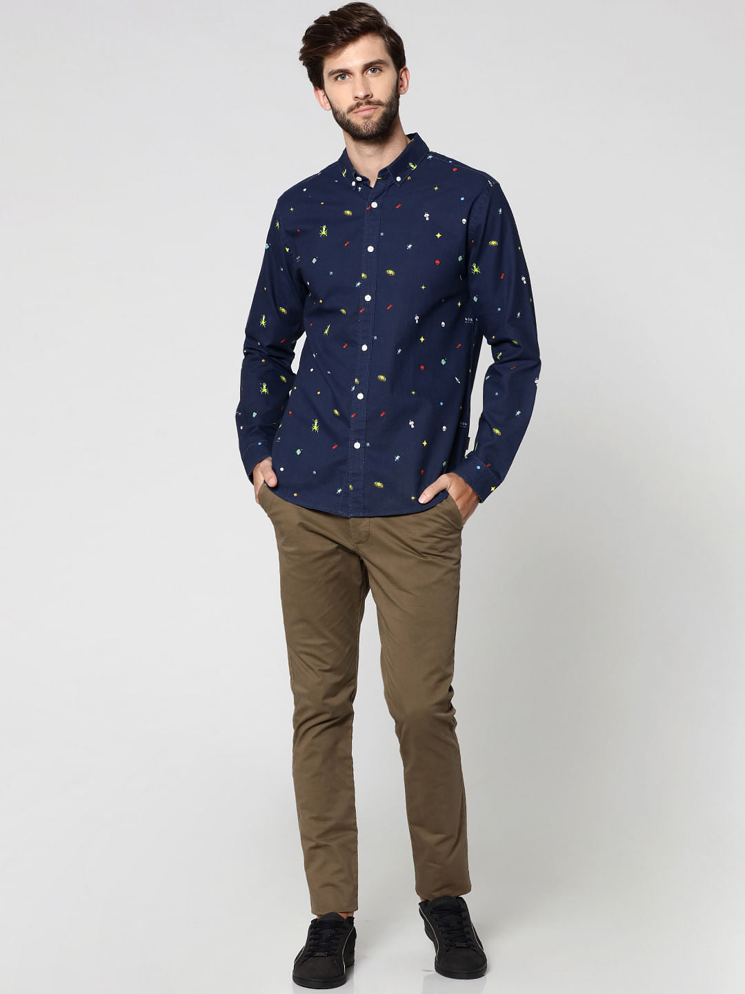 Dark Blue All Over Print Full Sleeves Shirt