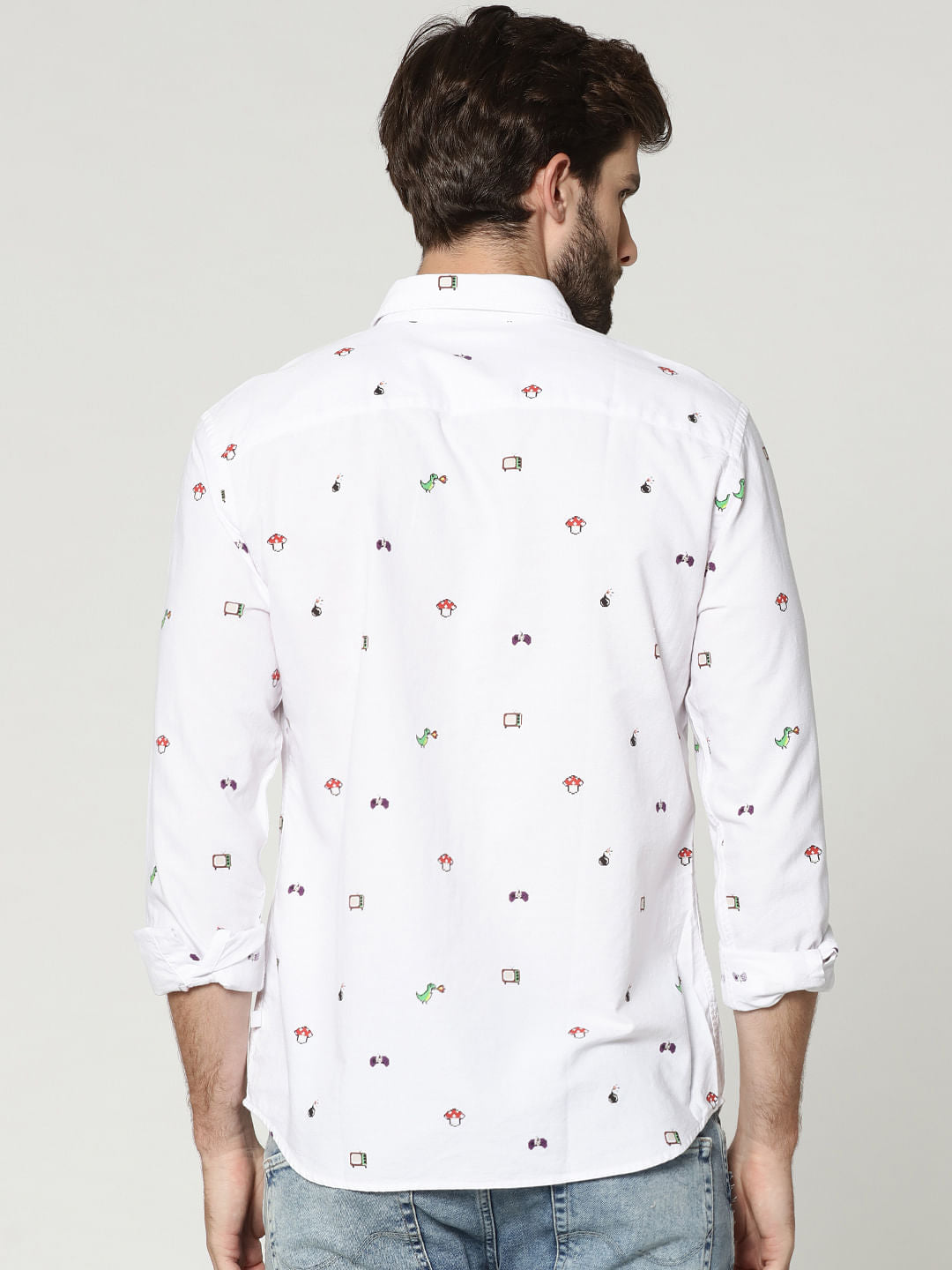 White All Over Print Full Sleeves Shirt