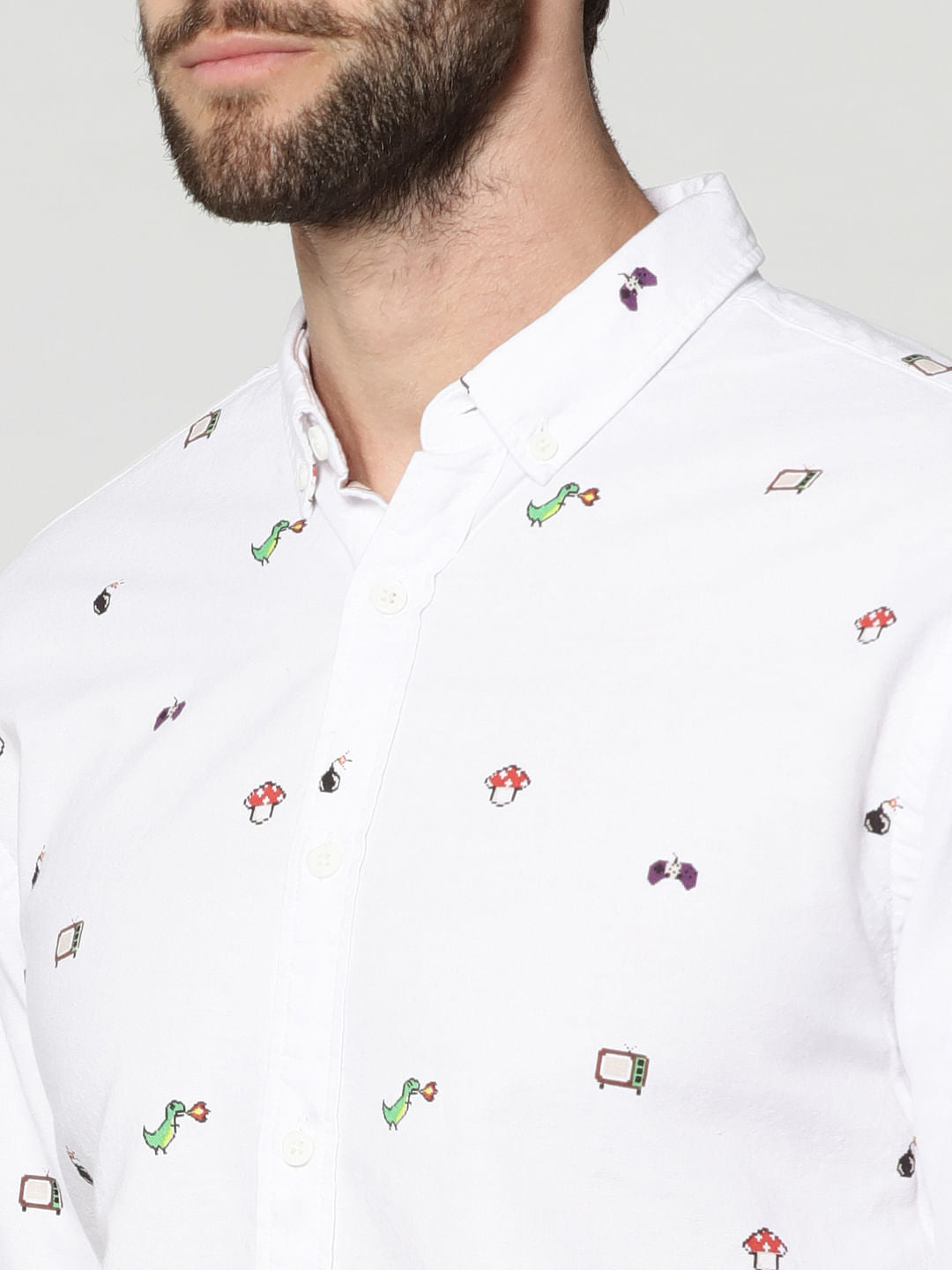 White All Over Print Full Sleeves Shirt