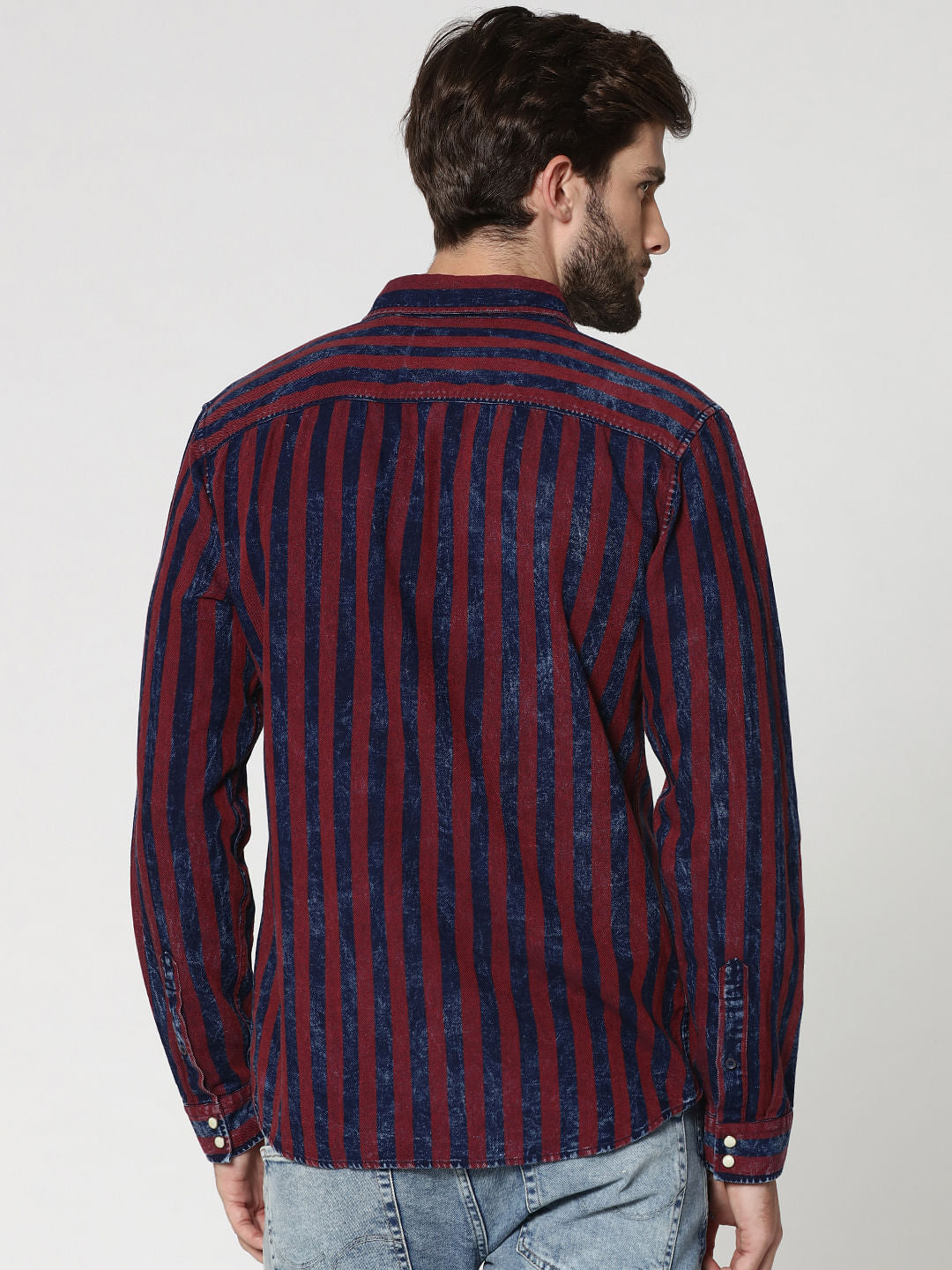 Burgundy Striped Full Sleeves Shirt