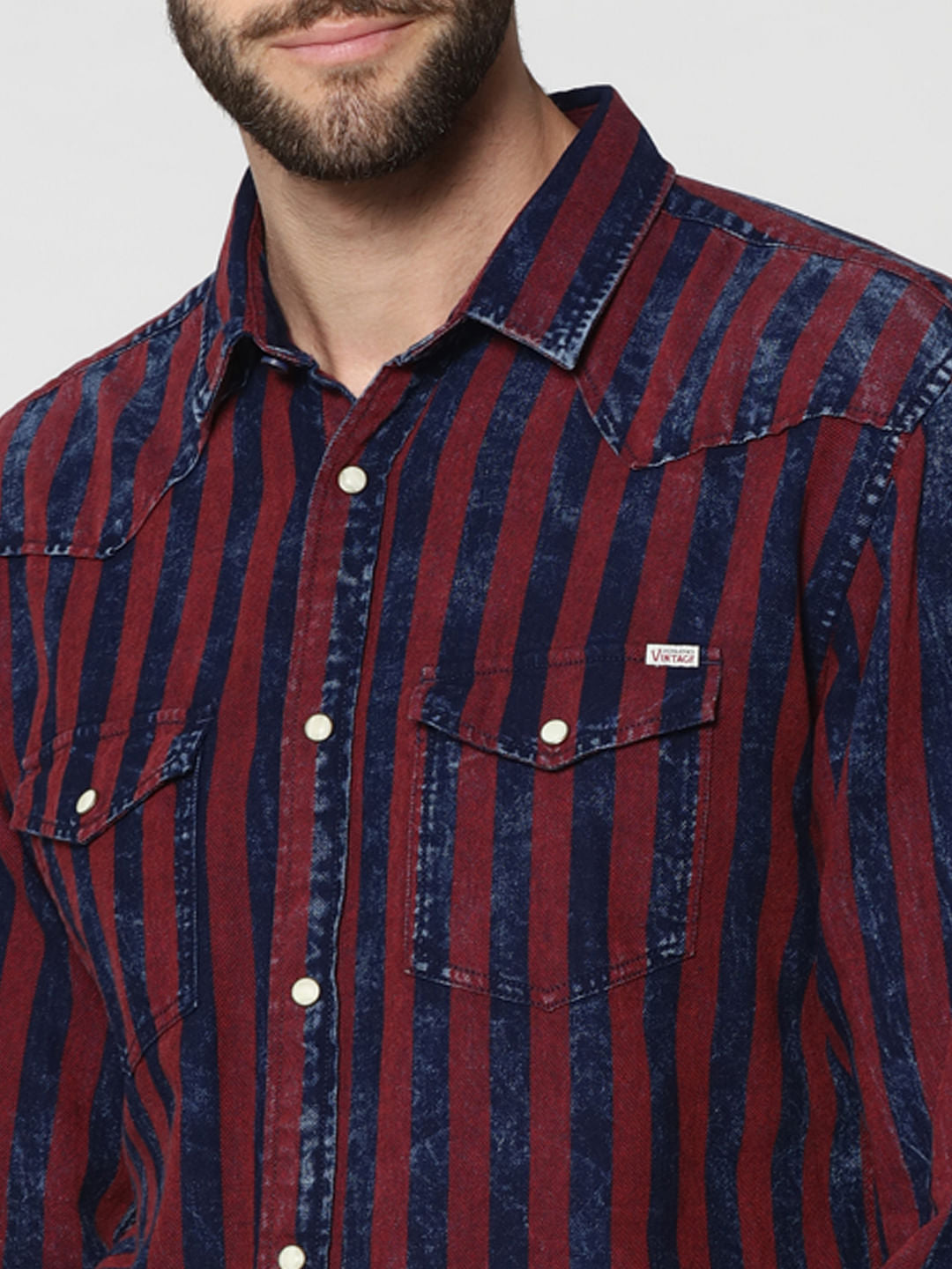 Burgundy Striped Full Sleeves Shirt