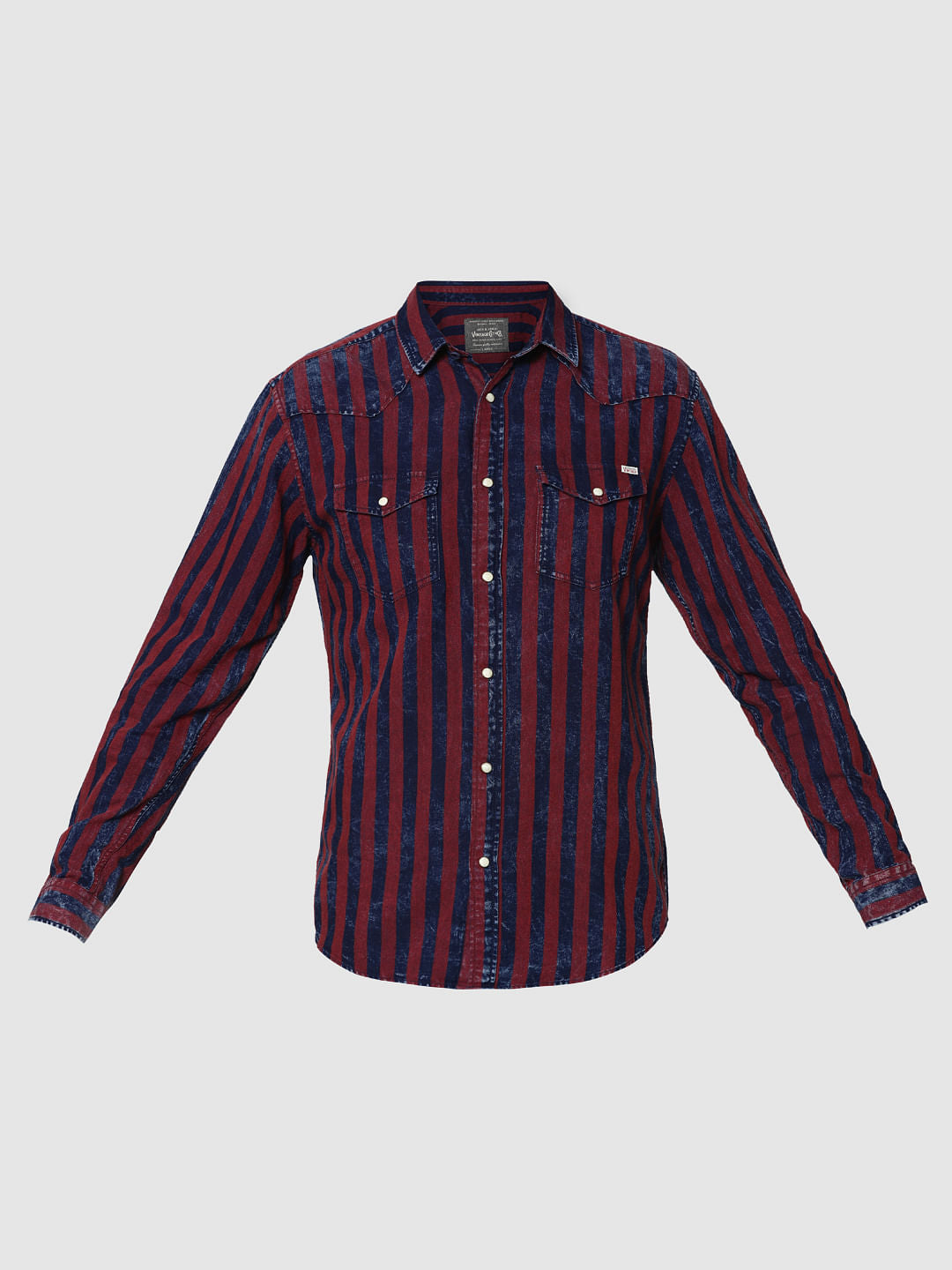 Burgundy Striped Full Sleeves Shirt
