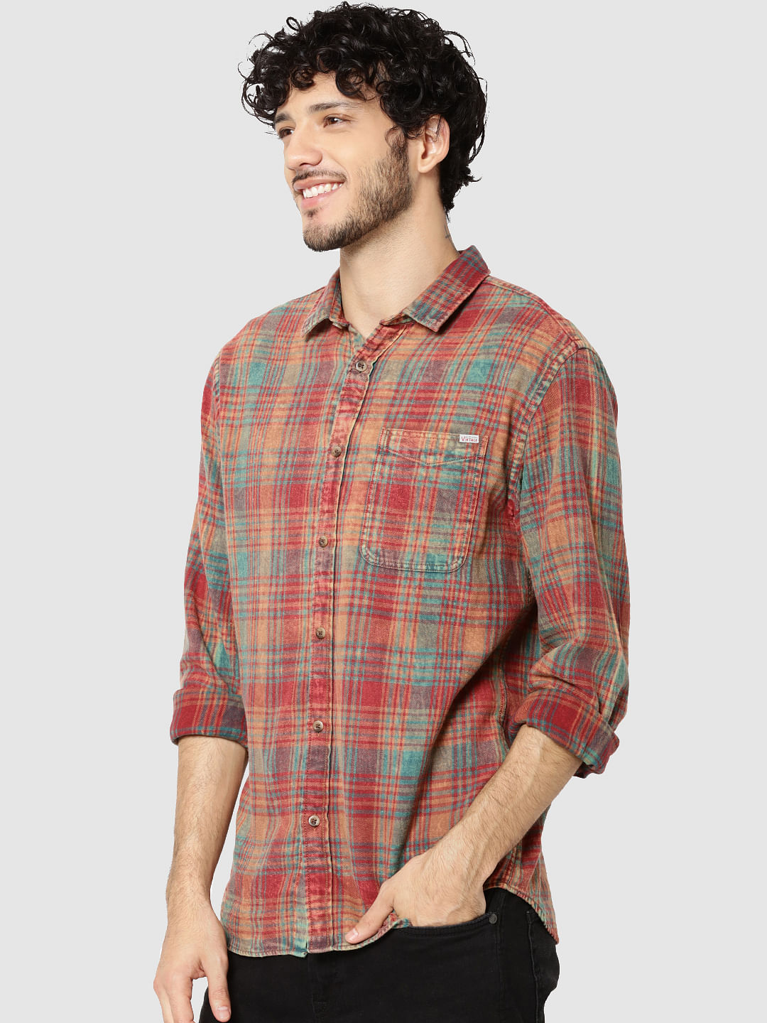 Rust Check Full Sleeves Slim Fit Shirt