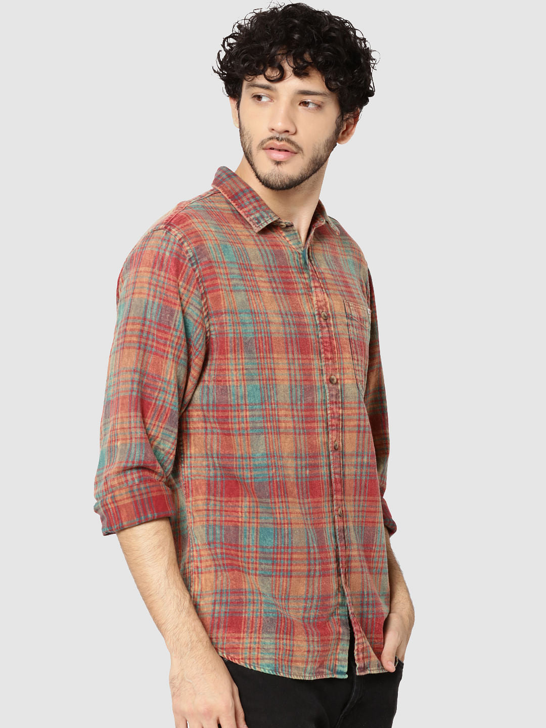 Rust Check Full Sleeves Slim Fit Shirt