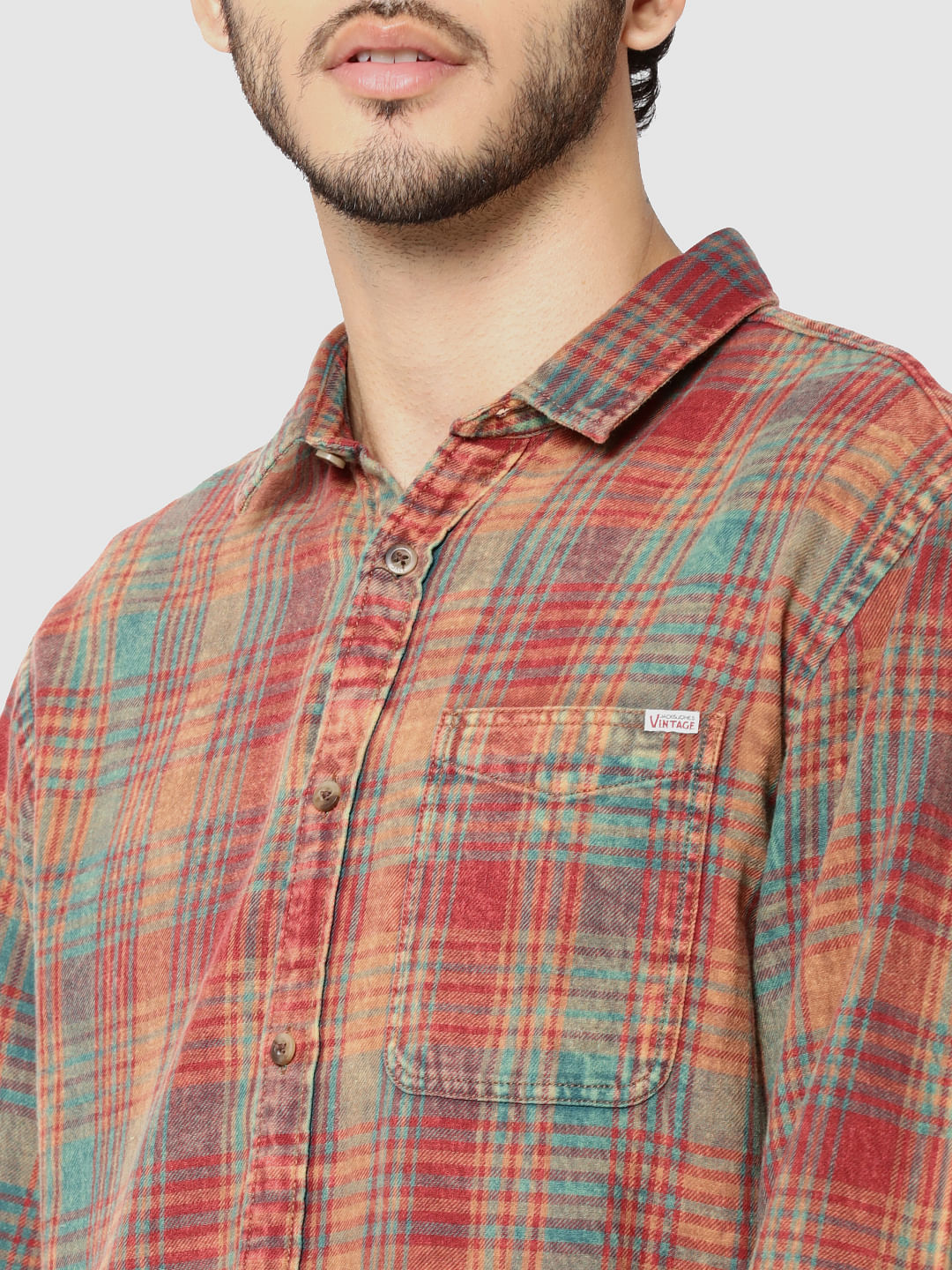 Rust Check Full Sleeves Slim Fit Shirt