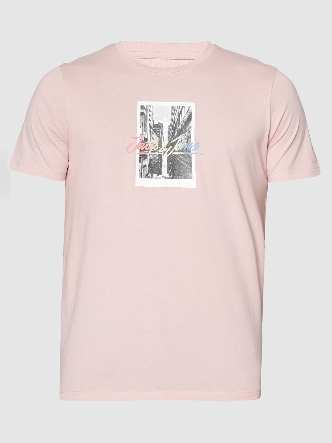Pink Graphic Print Slim Fit Crew Neck T-Shirt