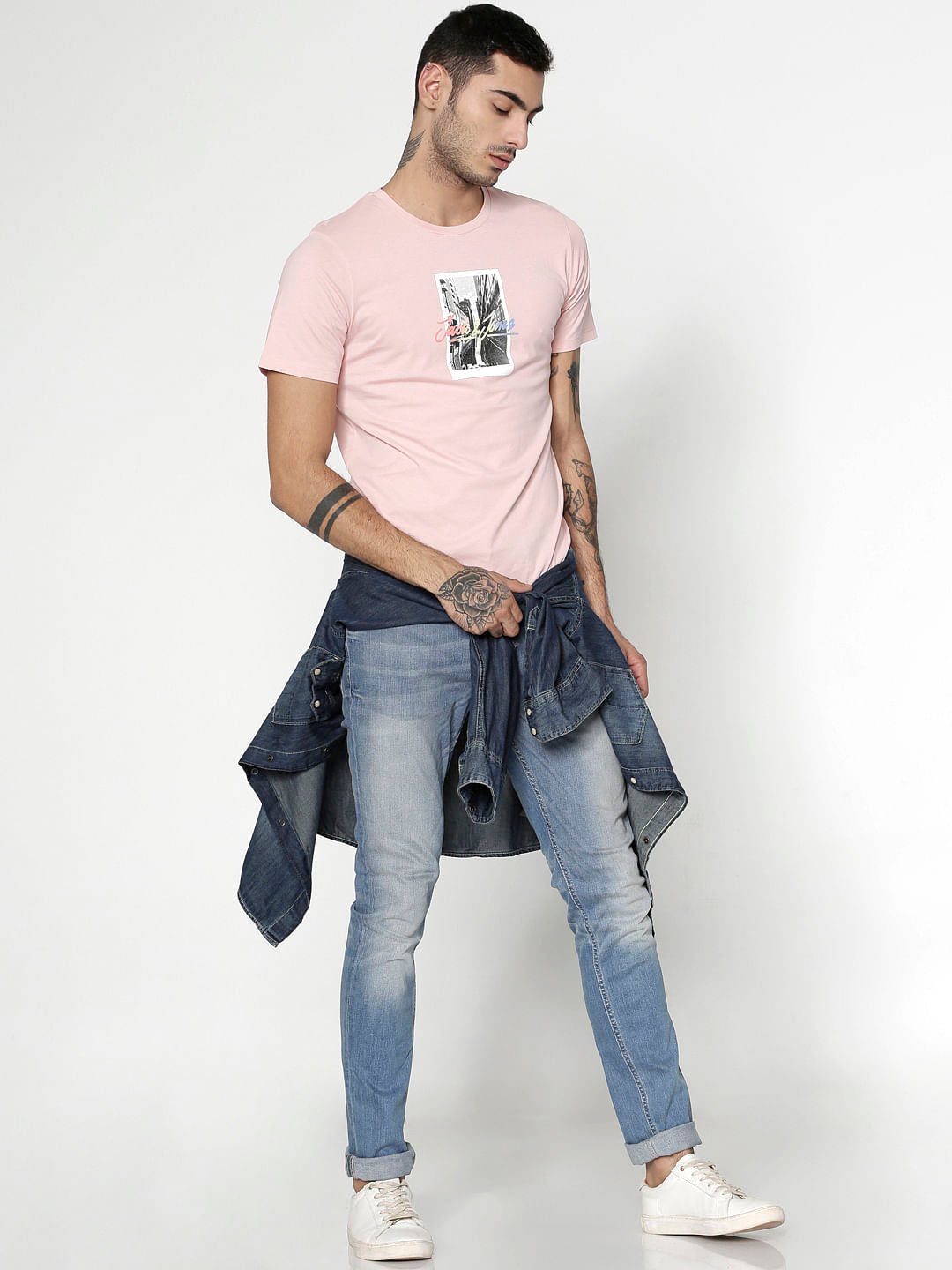 Pink Graphic Print Slim Fit Crew Neck T-Shirt