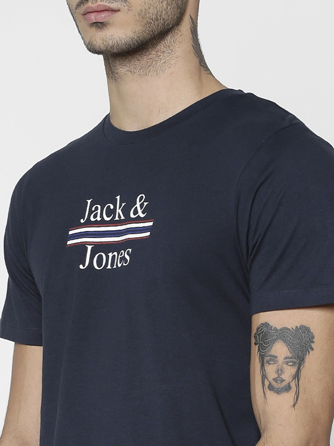 Blue Text Print Crew Neck T-Shirt