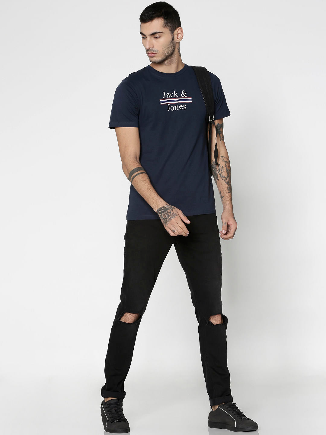 Blue Text Print Crew Neck T-Shirt