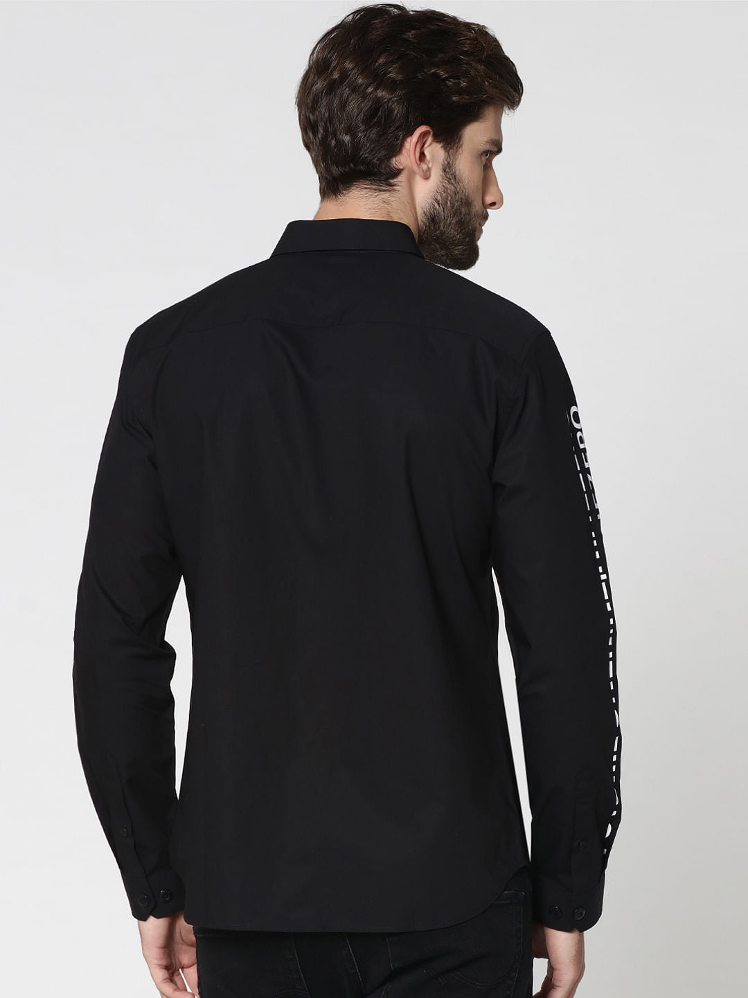 Black Placement Print Two Pocket Full Sleeves Shirt