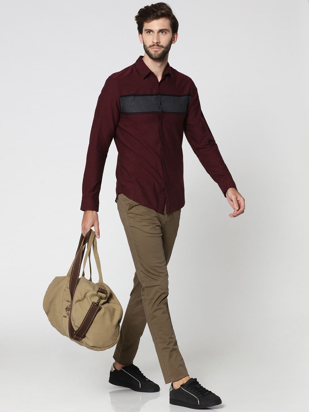 Burgundy Striped Full Sleeves Shirt