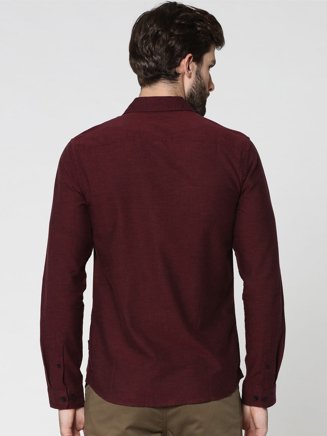 Burgundy Striped Full Sleeves Shirt
