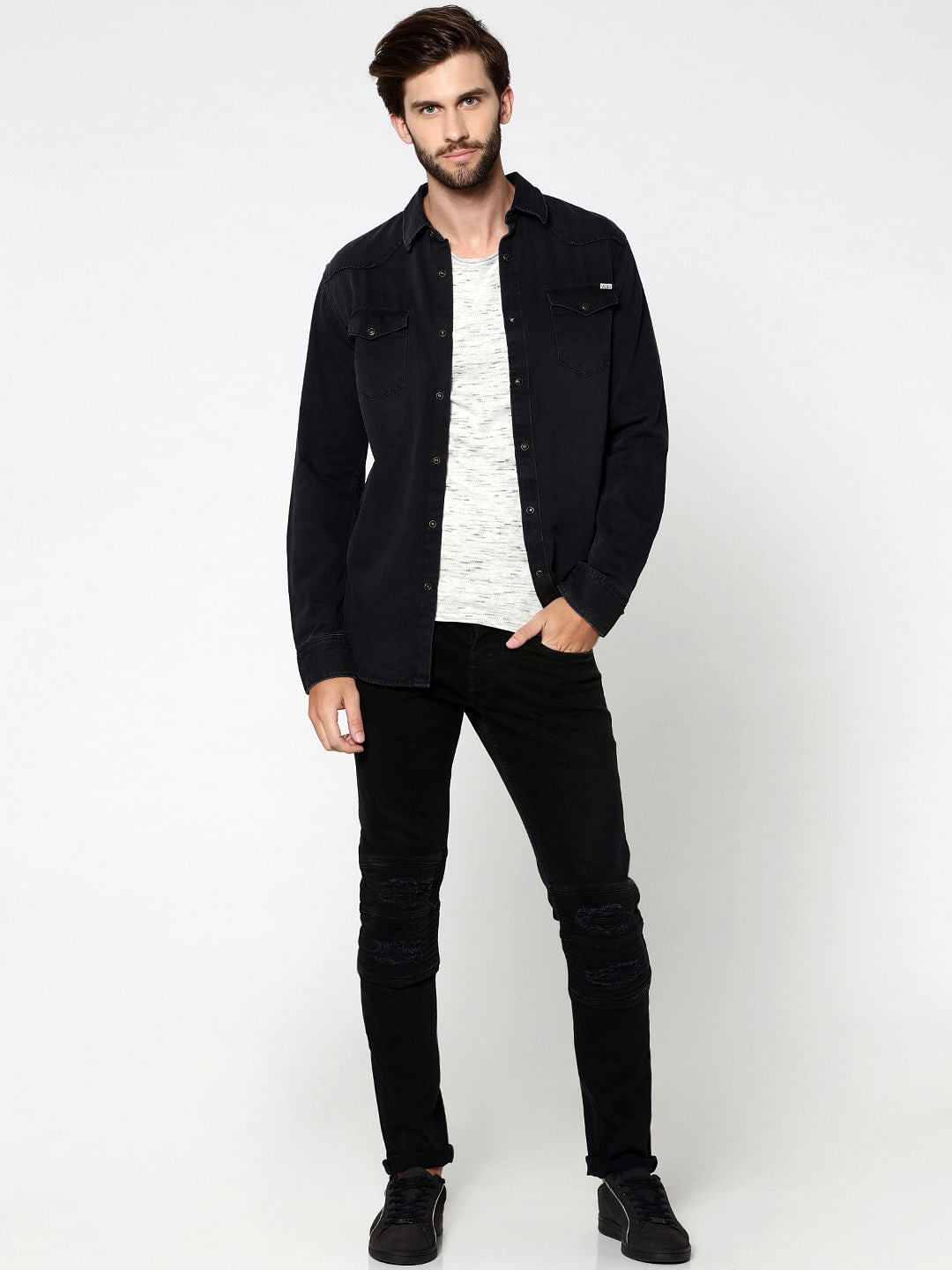 Black Denim Full Sleeves Shirt