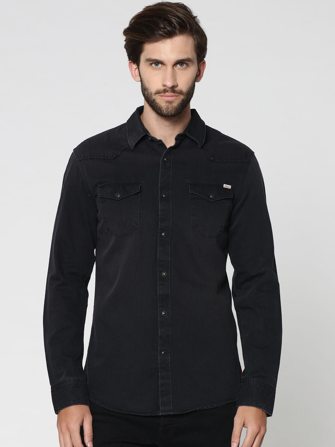 Black Denim Full Sleeves Shirt - S