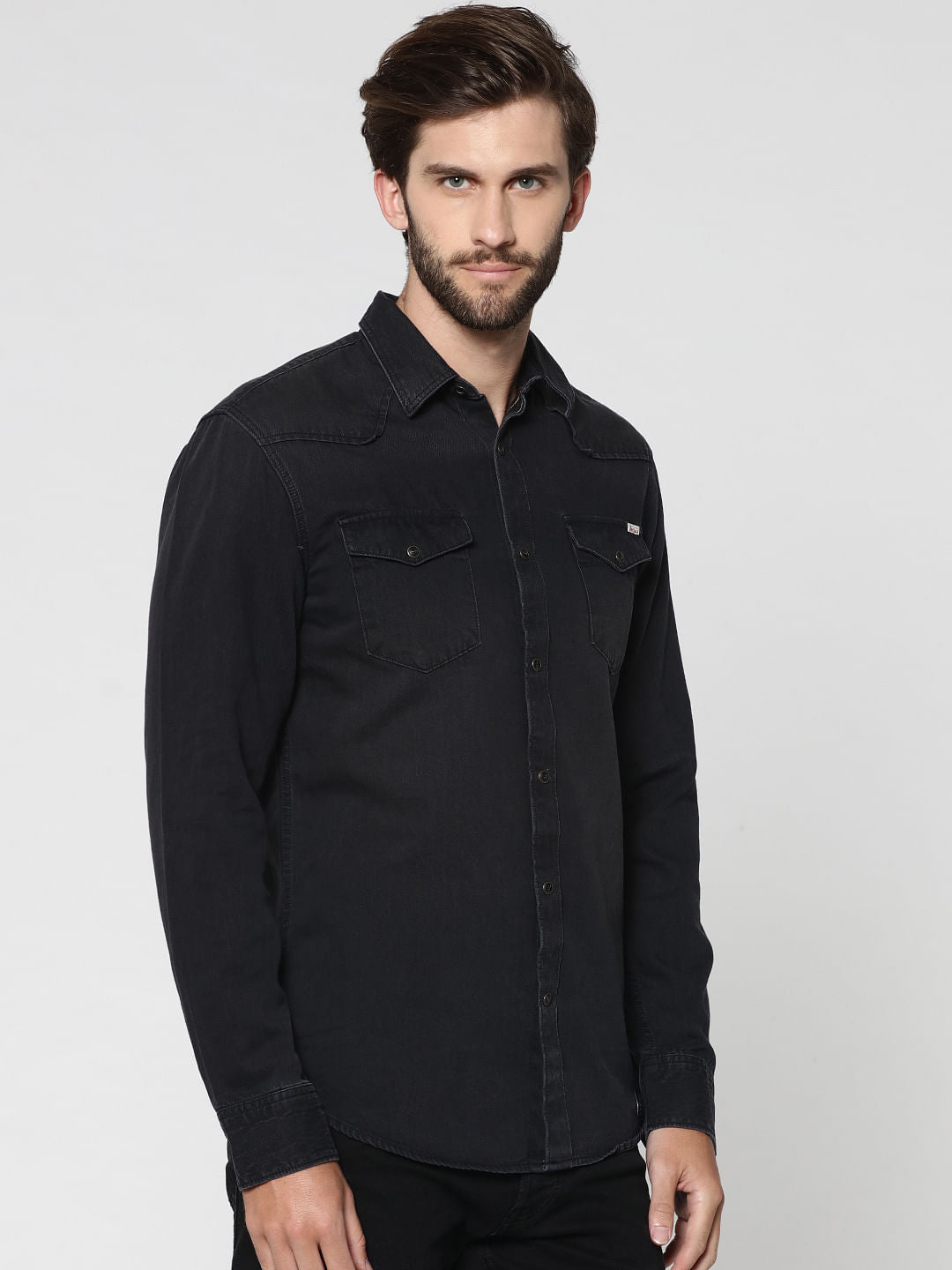 Black Denim Full Sleeves Shirt